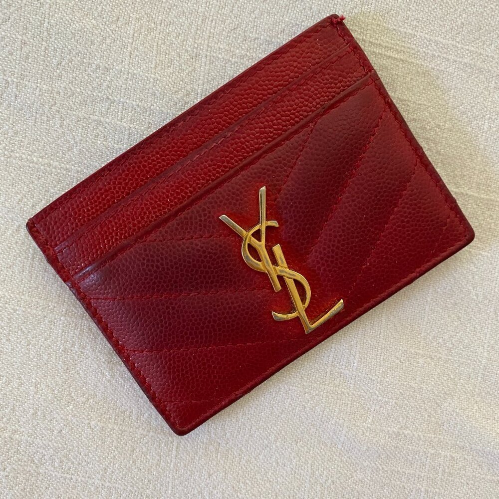 | Saint Laurent | Grand de Poudre Leather Card Holder | Red |